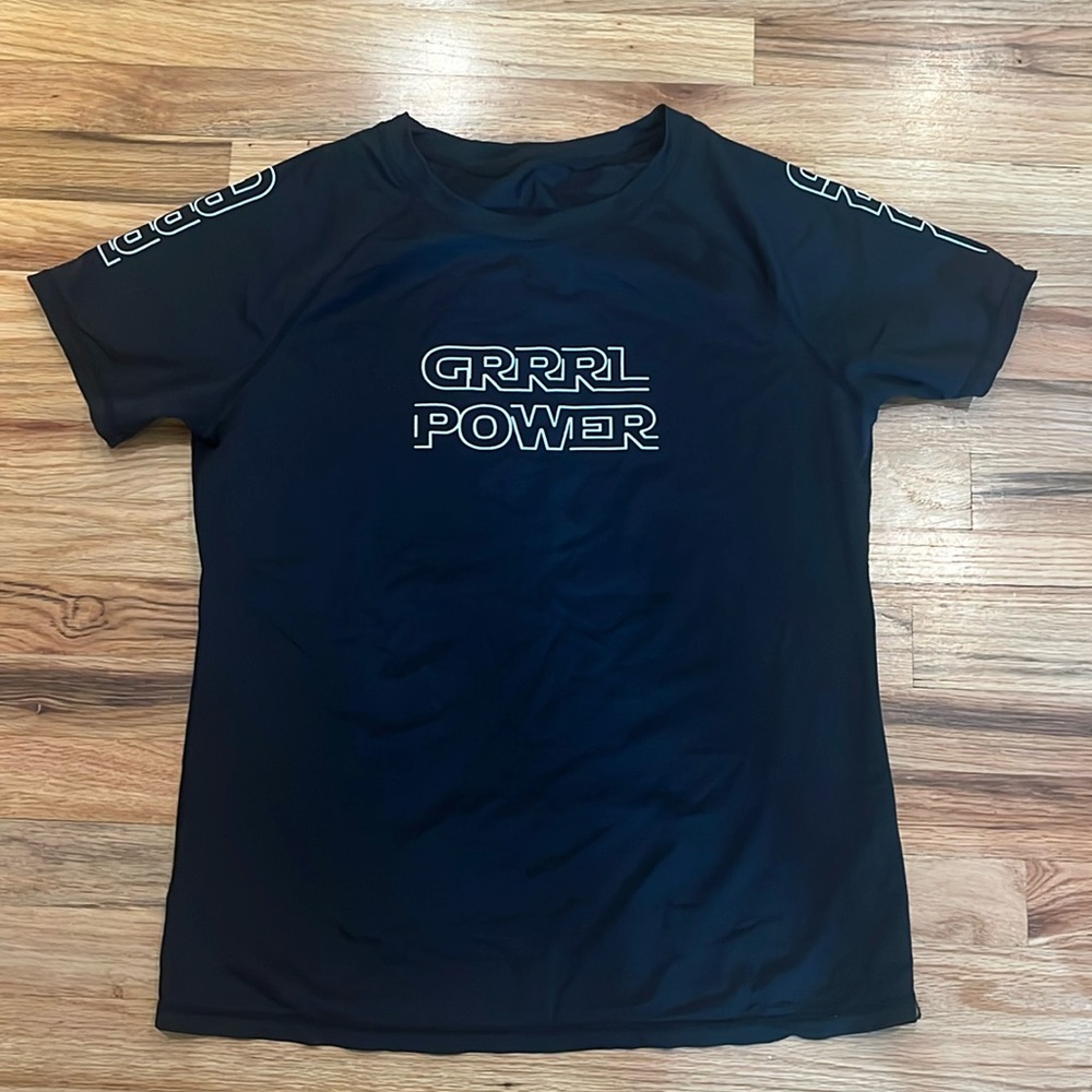 Grrrl Grrrl Power Rashie -Large/XL Black Shirt Stretch
